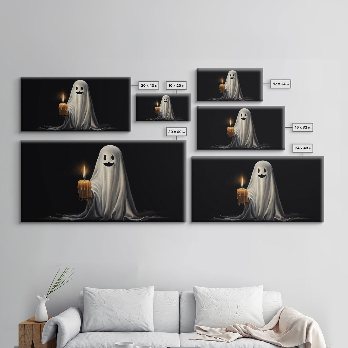 Smiling Ghost Holding Melting Candle On Black Background Poster - Image 2