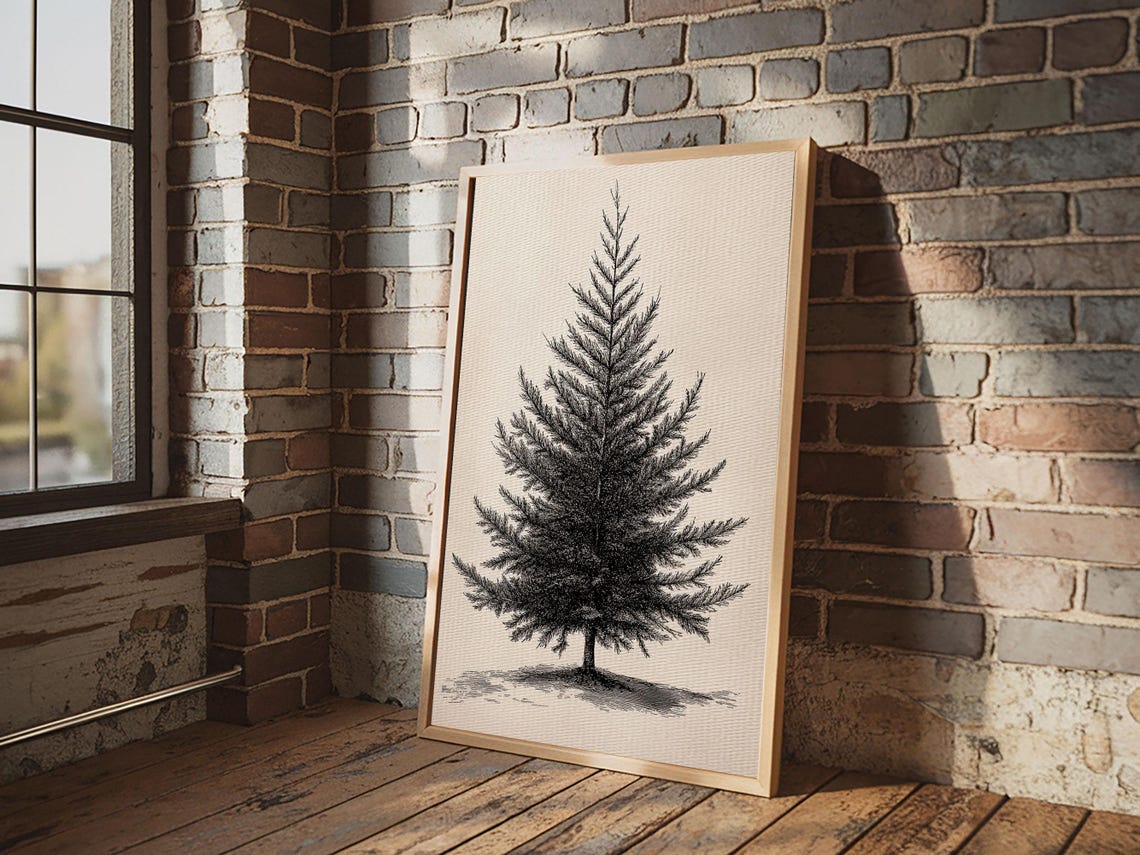 Minimalist Evergreen Tree Ink Sketch Art Print Black And White Decor - Image 2