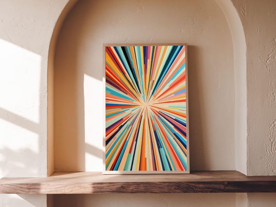 Mid Century Modern Art Light Speed Tunnel Tall Narrow Wall Art Retro Loft Art Large Wall Art Painting Geometric Abstract Mcm Art
