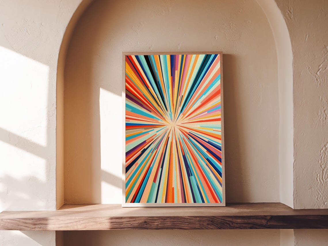Colorful Sunburst Starburst Rays Abstract Modern Art Decor Poster