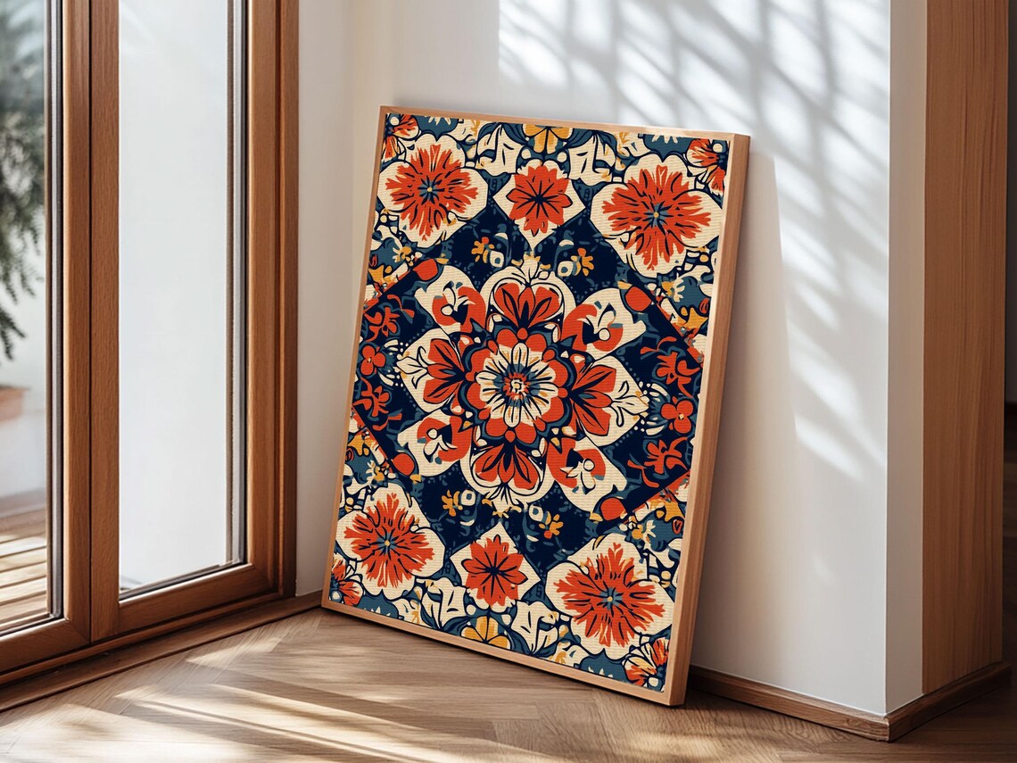 Floral Mexican Tile Pattern Art Print, Southwestern Style