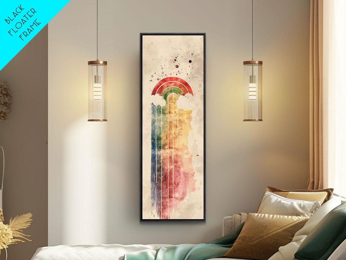 Vintage Inspired Rainbow Waterfall Ukiyo E Art Skinny Framed Print In Neutral Tones - Image 6