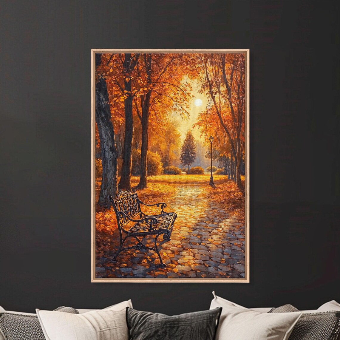 Autumn Park Bench Scene, Rustic Fall Wall Art Print