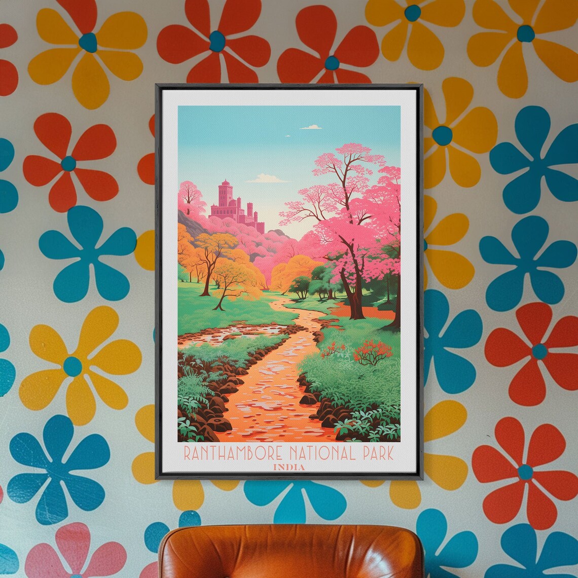 Ranthambore National Park India Blossoming Trees Fort View Travel Poster - Image 3