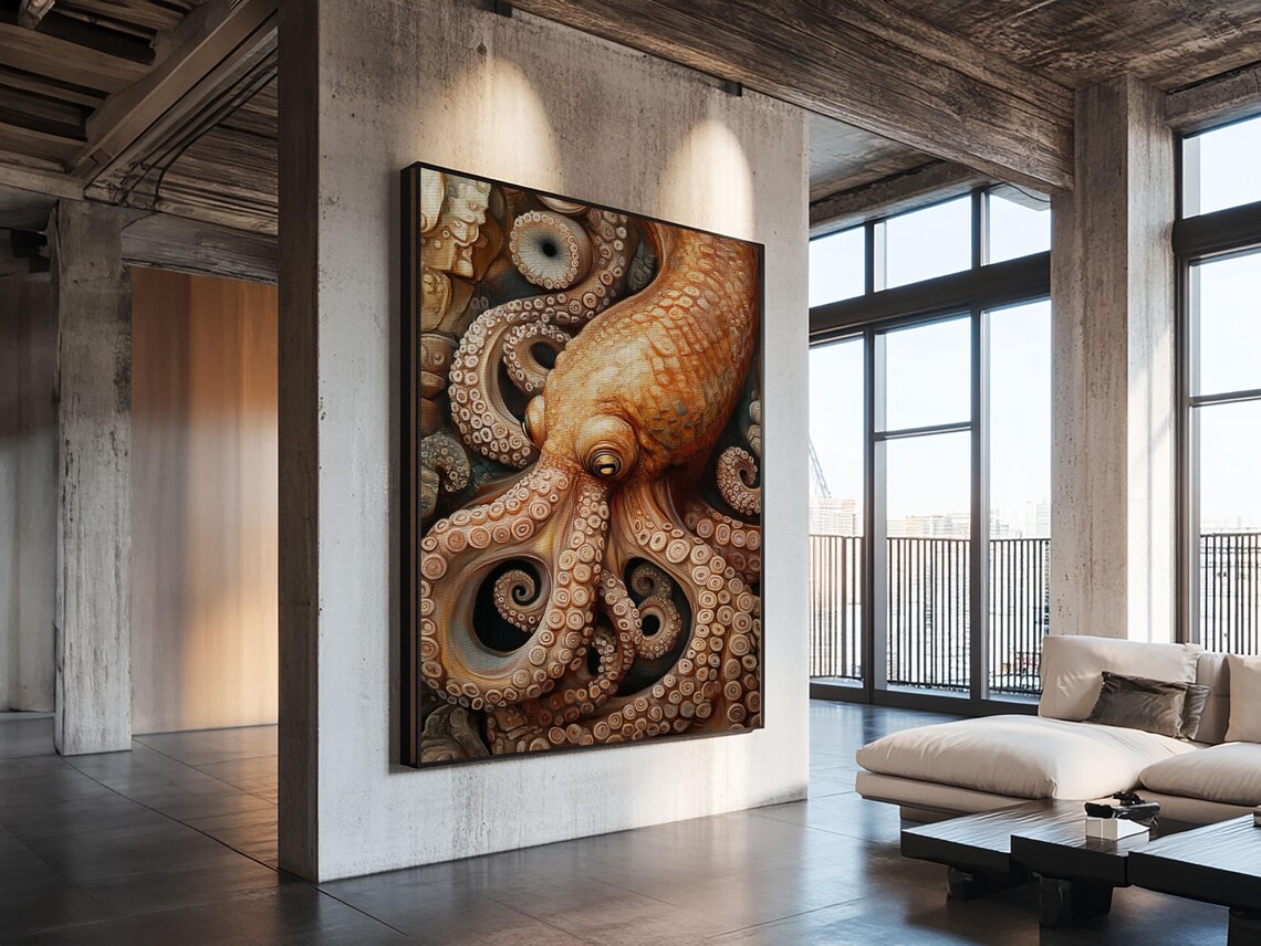 Octopus Tentacles Framed Print Coastal Decor Ocean Art Nautical Wall Art Above Sofa Whimsical Octopus Painting Artwork