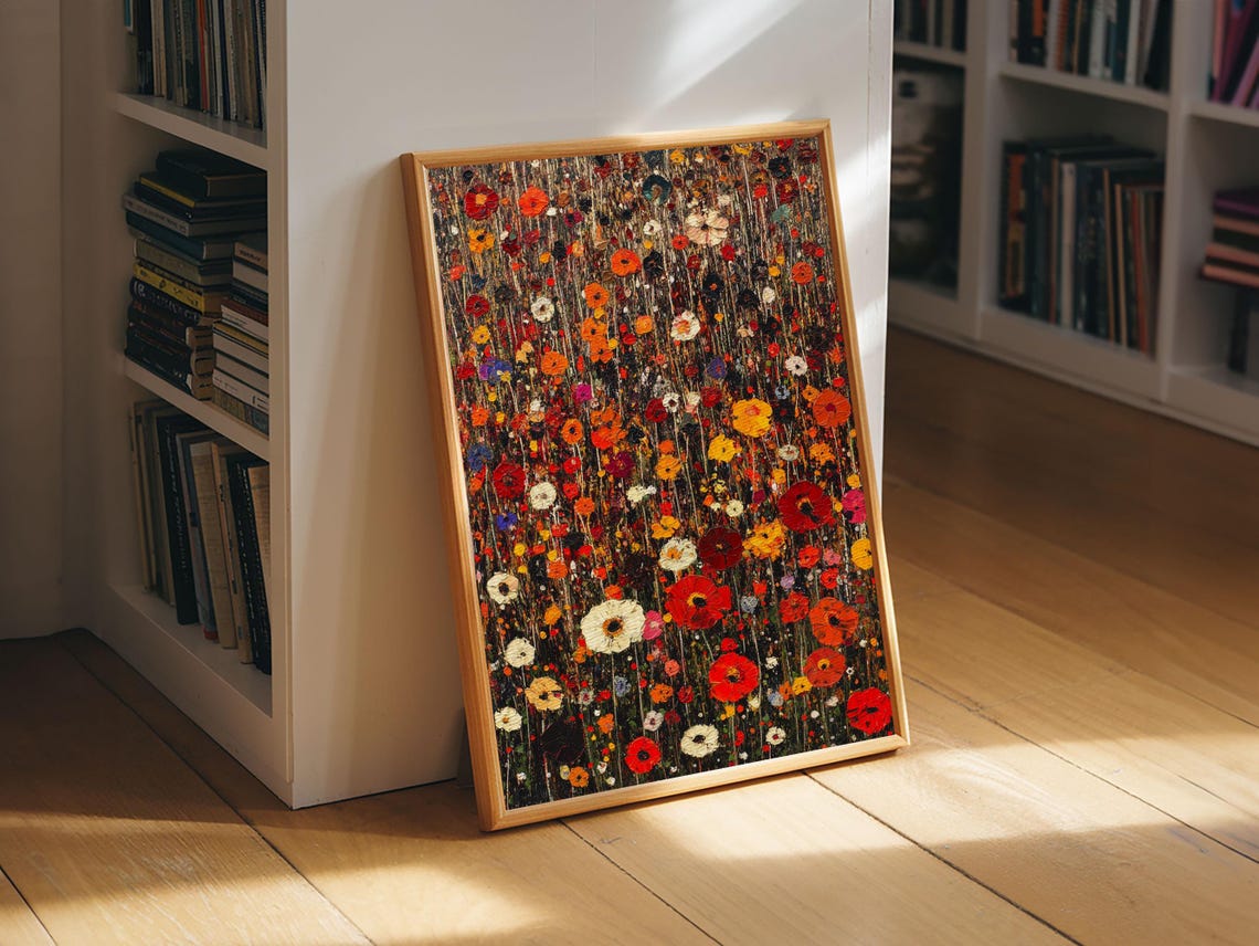 Wildflower Field Poppies Red Orange Dark Moody Floral Art Poster - Image 6