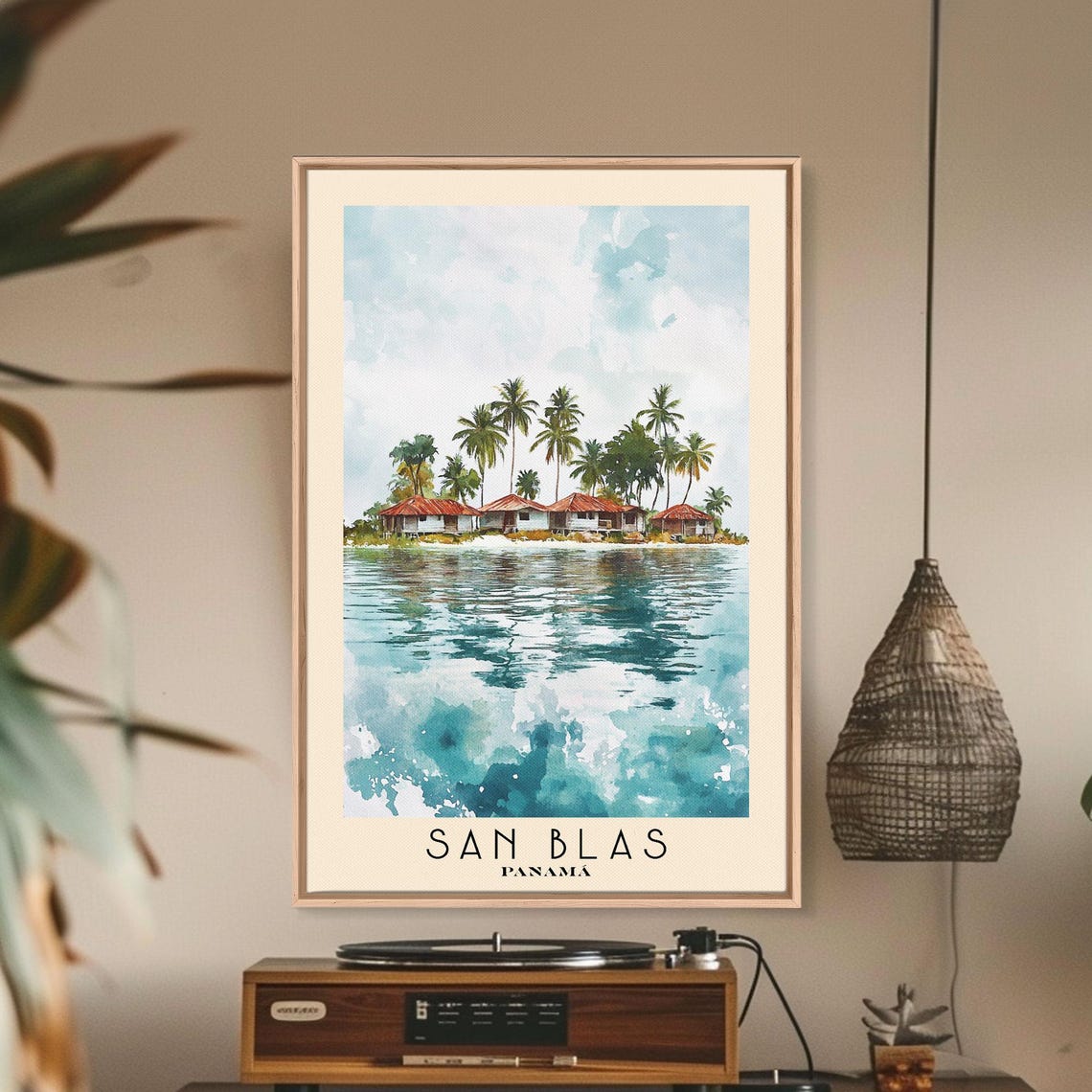 San Blas Panama Palm Island Huts Turquoise Caribbean Water Poster - Image 3