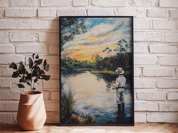Fly Fishing Wall Art Framed Print Fly Fishing Painting Fly Fishing Art Gift Idea For Fisher Fishing Gift Idea