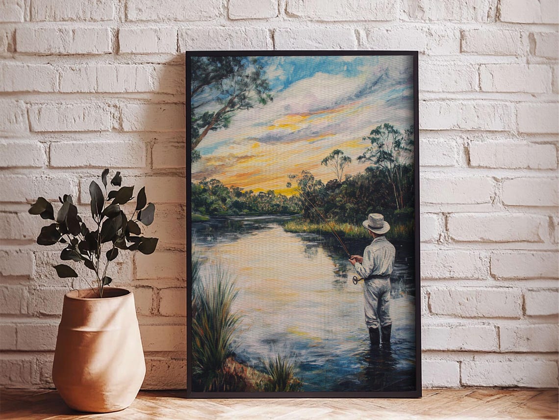 Fly Fishing Wall Art Framed Print Fly Fishing Painting Fly Fishing Art Gift Idea For Fisher Fishing Gift Idea