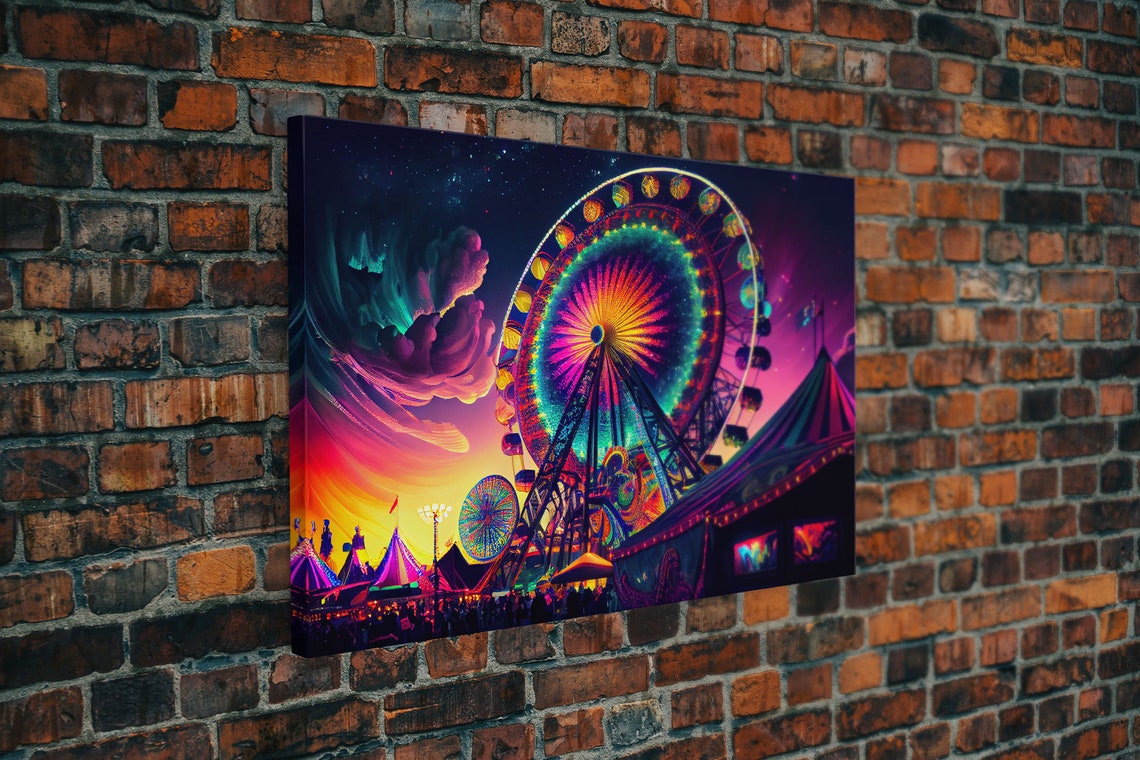 Synthwave Carnival Neon Ferris Wheel Night Sky Colorful Poster - Image 5
