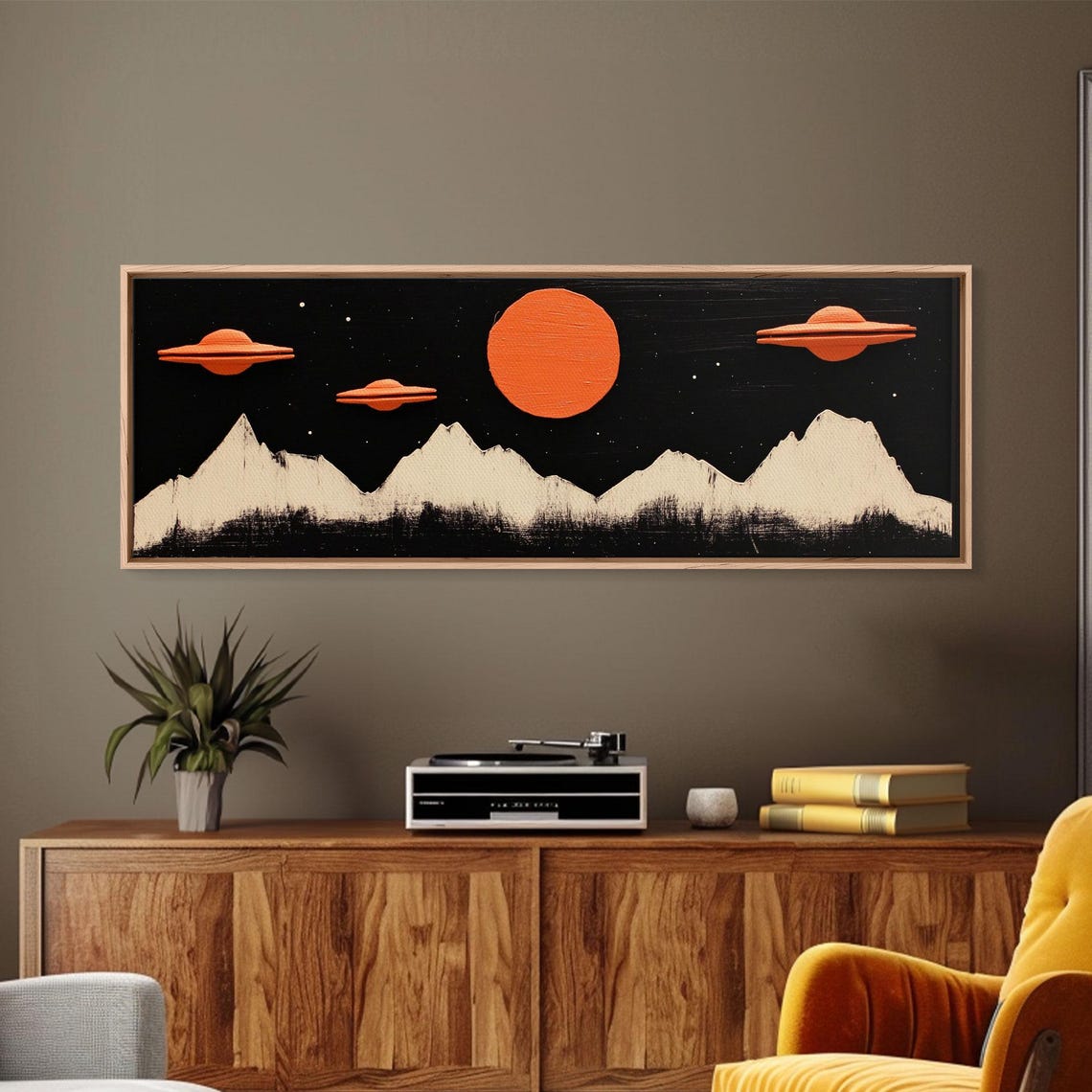 Orange Flying Saucers UFO Night Sky Mountain Kids Room Art Poster - Image 6