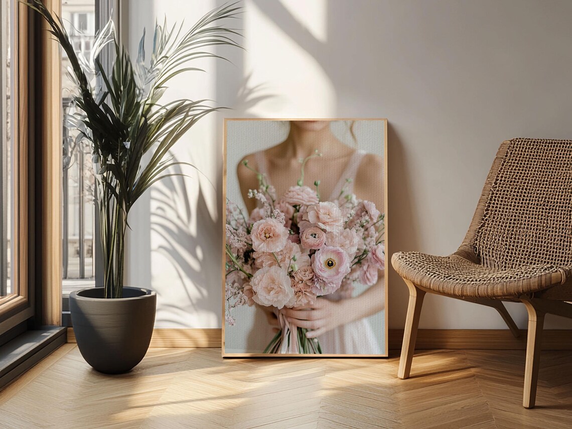 Blush Bridal Bouquet Bride Holding Romantic Wedding Floral Art Poster - Image 6