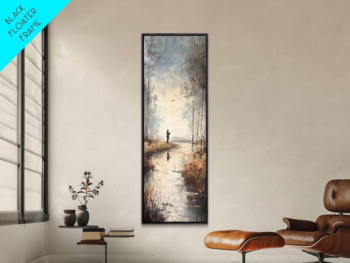 Fisherman On Misty Riverbank At Dawn Impressionist Nature Poster - Image 6