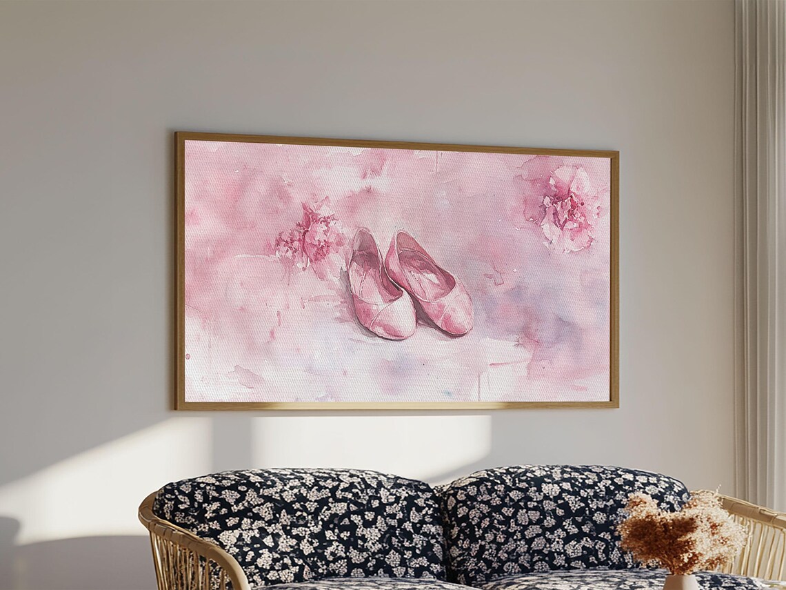 Pink Ballet Shoes Wide Horizontal Watercolor Dancer Pastel Art Poster - Image 6