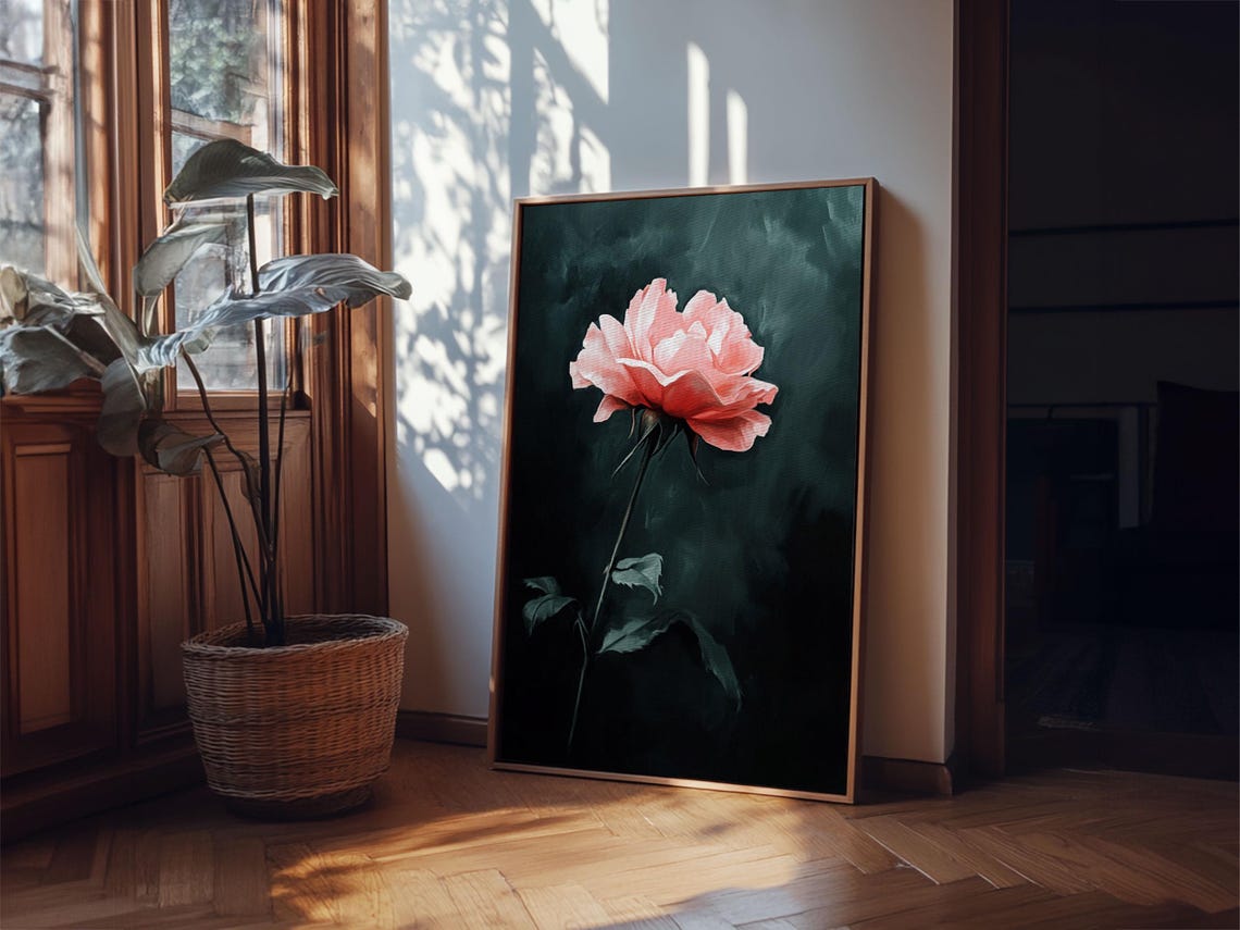 Oil Painting Print Of A Pink Rose Framed Print French Country Decor Modern Farmhouse Rustic Farmhouse Rose Painting Rose Art - Image 5