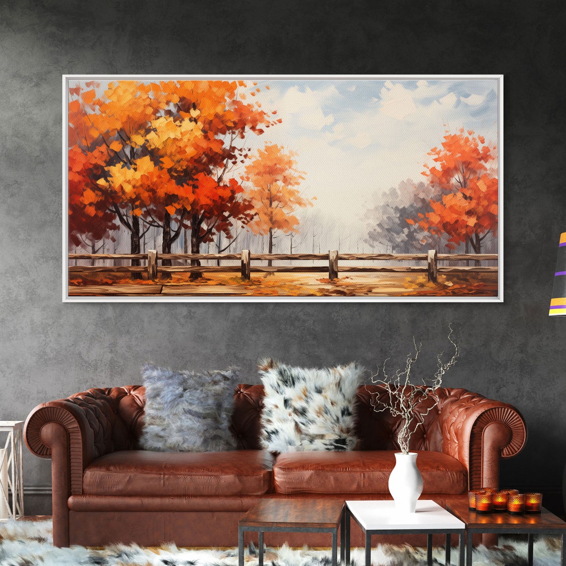 Autumn Orange Trees Rustic Wooden Fence Soft Watercolor Poster - Image 6