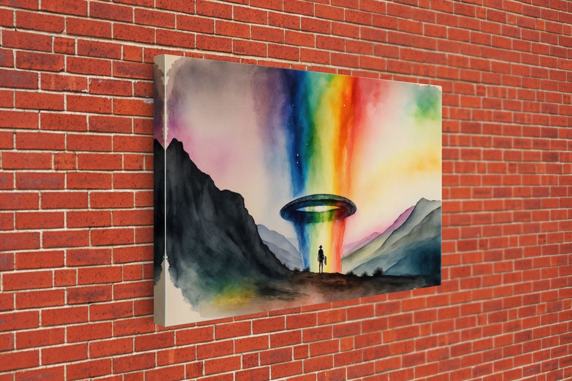 The Abduction Rainbow Ufo Art Watercolor Framed Print Science Fiction Wall Decor - Image 3