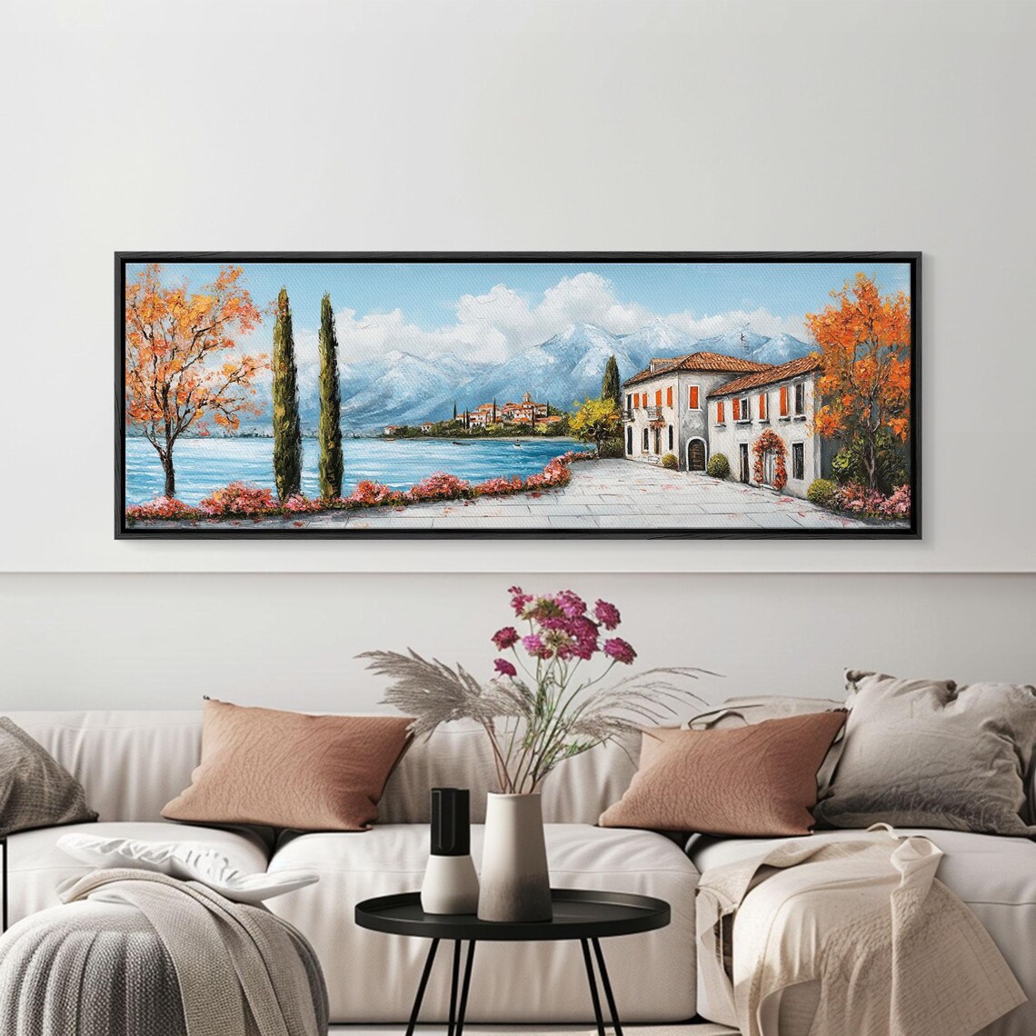 Italian Lakeside Village Cypress Trees Mountain Lake View Poster - Image 5