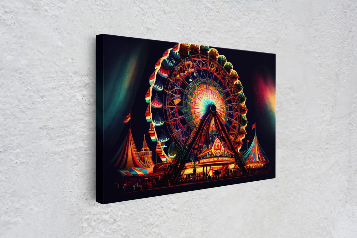 Neon Ferris Wheel Carnival Lights Night Sky Amusement Poster - Image 4