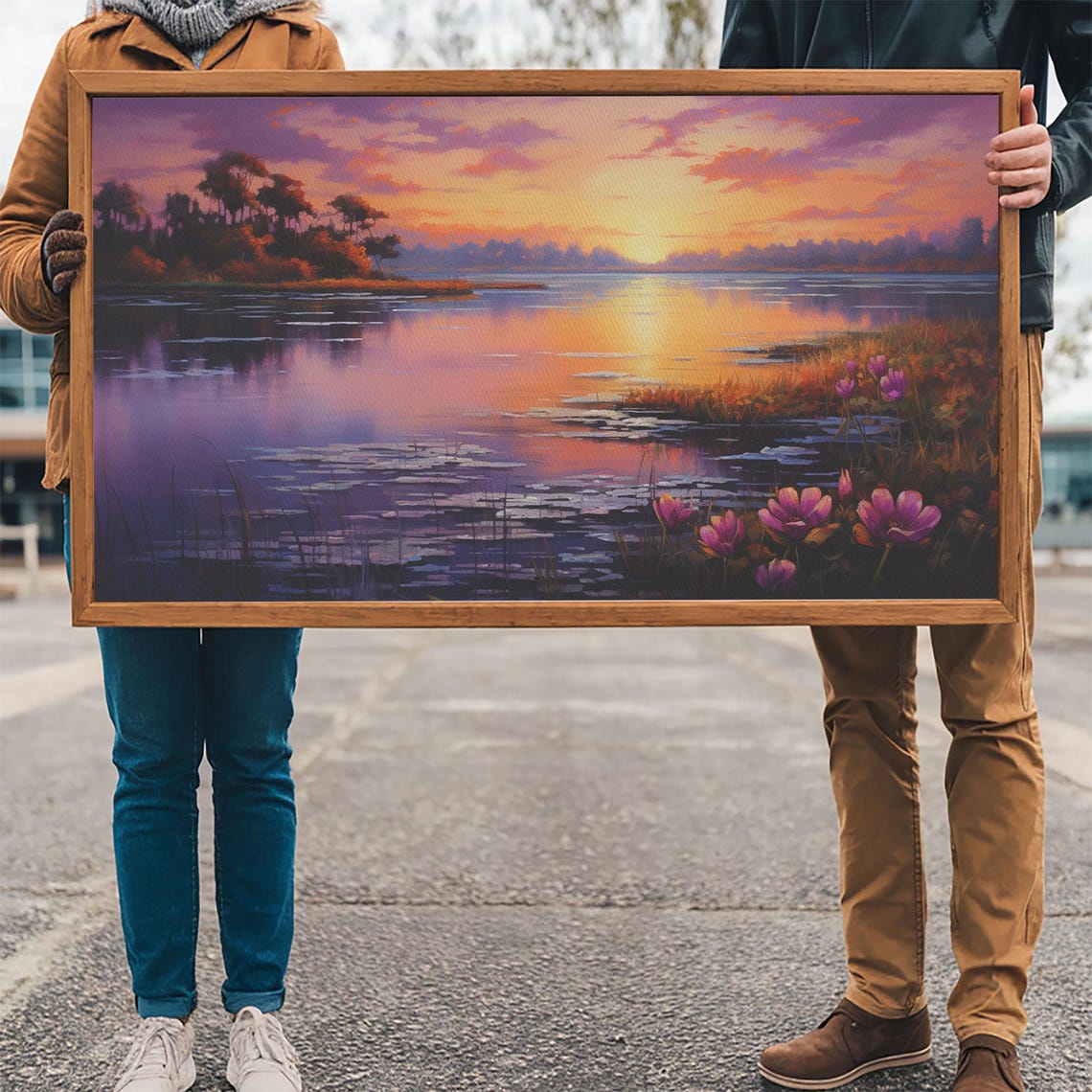 Beautiful Lake At Sunset Framed Print Landscape Oil Painting Print Lakehouse Art Lake Art Lake House Decor Nature Art - Image 2