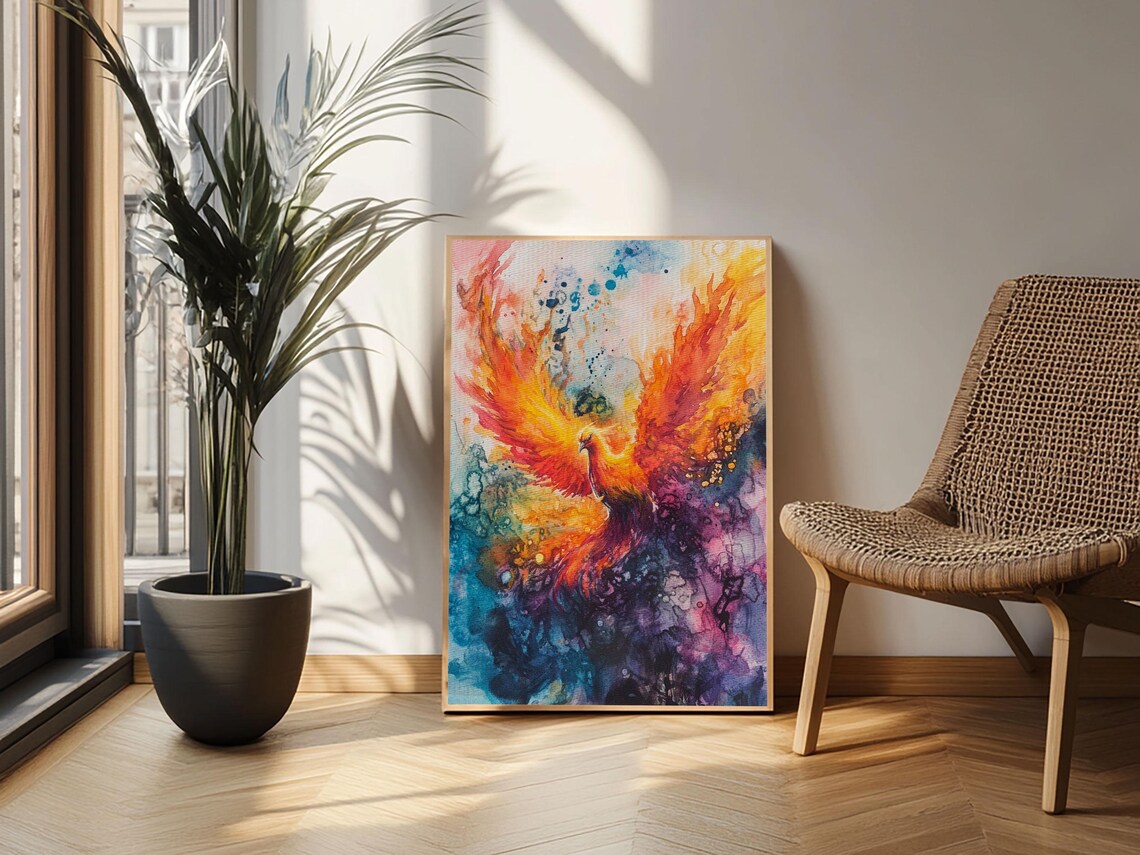 Rising Phoenix Firebird Colorful Watercolor Fantasy Bird Print - Image 5