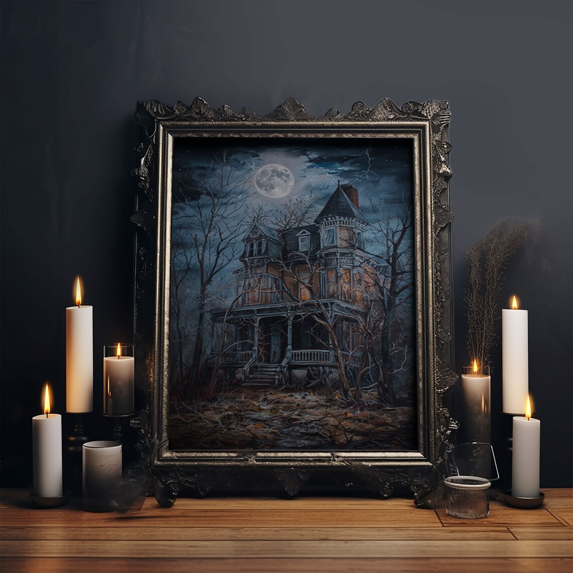 Abandoned House Under Moon, Halloween Art Print - Image 6