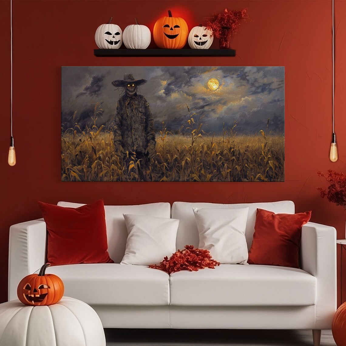 Scarecrow Under A Full Moon, Spooky Halloween Decor - Image 6