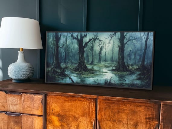 Victorian Swamp Painting Print Dark And Moody Victorian Gothic Wall Art Mood Setting Living Room Wall Art Dark Academia Art