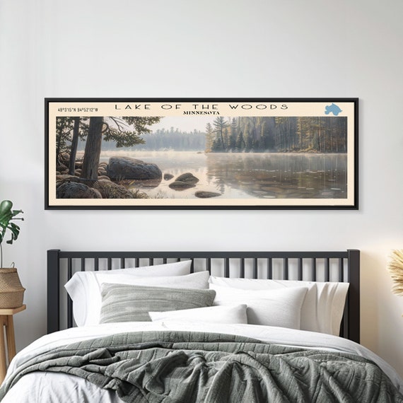 Lake Of The Woods Framed Print Lake House Decor Panoramic Wall Art Travel Poster Landscape Painting Contemporary Art