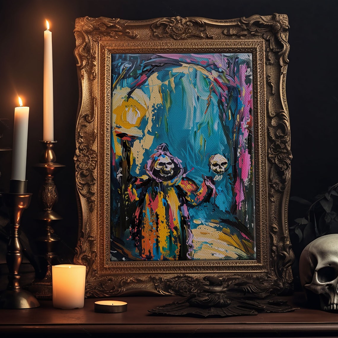 Hooded Phantom Lantern Abstract Expressionist Colorful Art Poster - Image 6