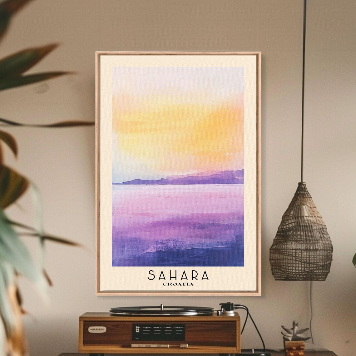 Sahara Croatia Abstract Sunset Sea Purple Gold Watercolor Travel Poster - Image 3