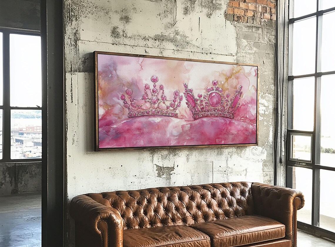 Royal Pink Jewel Crowns Princess Glam Feminine Watercolor Poster - Image 3