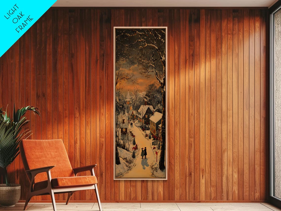 Snowy Village Street At Dusk Couple Strolling Winter Scene Poster - Image 5