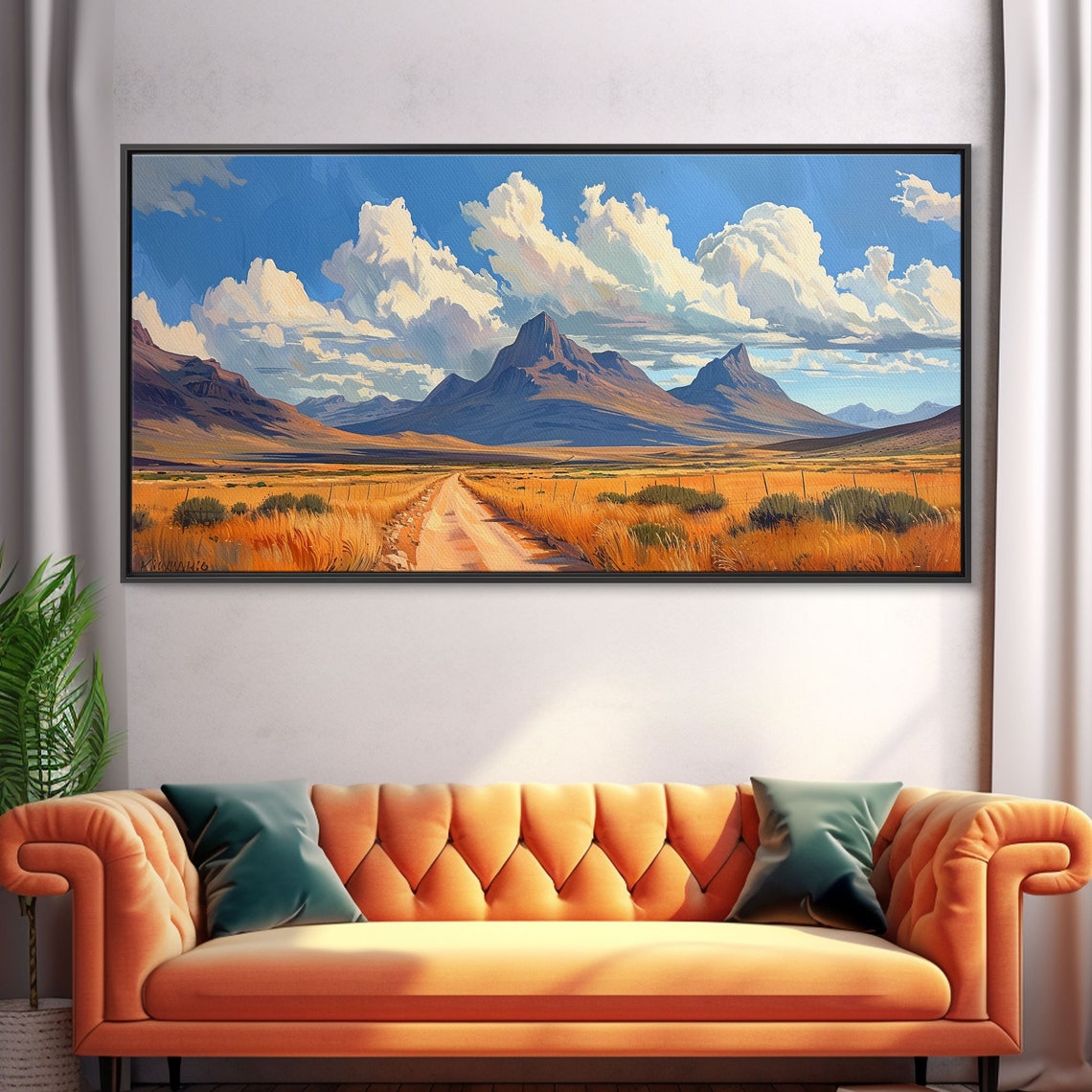 Golden Desert Road Mountain Sunset Watercolor Landscape Poster - Image 5