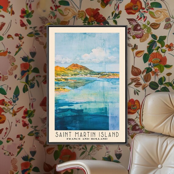 Saint Martin Island France Holland Turquoise Bay Watercolor Travel Poster
