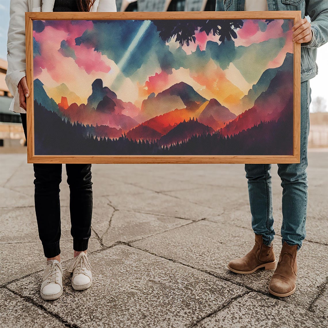Mountain Artwork Print Horizontal Wall Art Large Watercolor Painting Panoramic Mountain Print Modern Landscape Art Original Art - Image 5