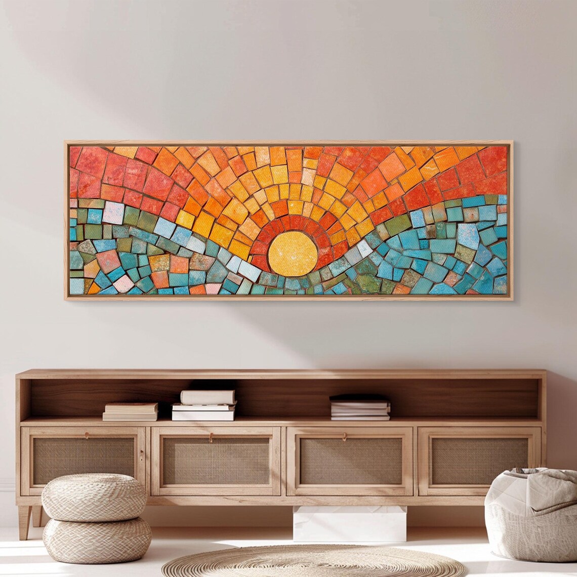 Sunset Mosaic Retro Vintage Style Horizontal Art Print - Image 3
