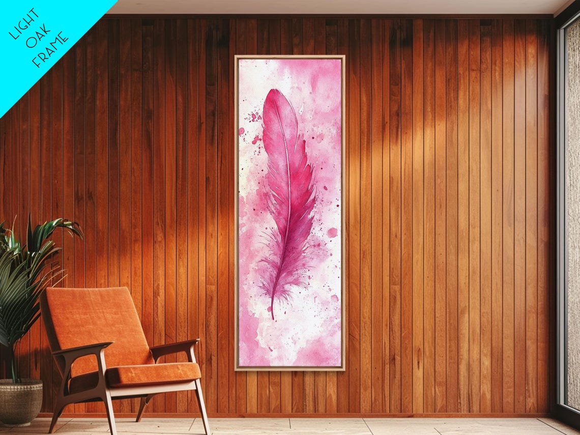 Pink Feather Watercolor Painting Soft Magenta Plume Vertical Wall Art - Image 6