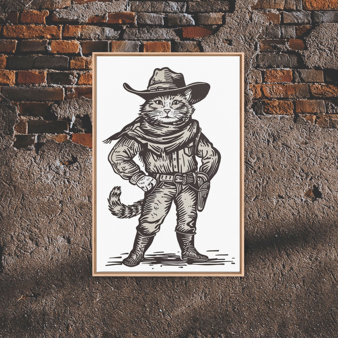 Cowboy Cat Vintage Engraving Style Western Gunslinger Kitty Poster - Image 5