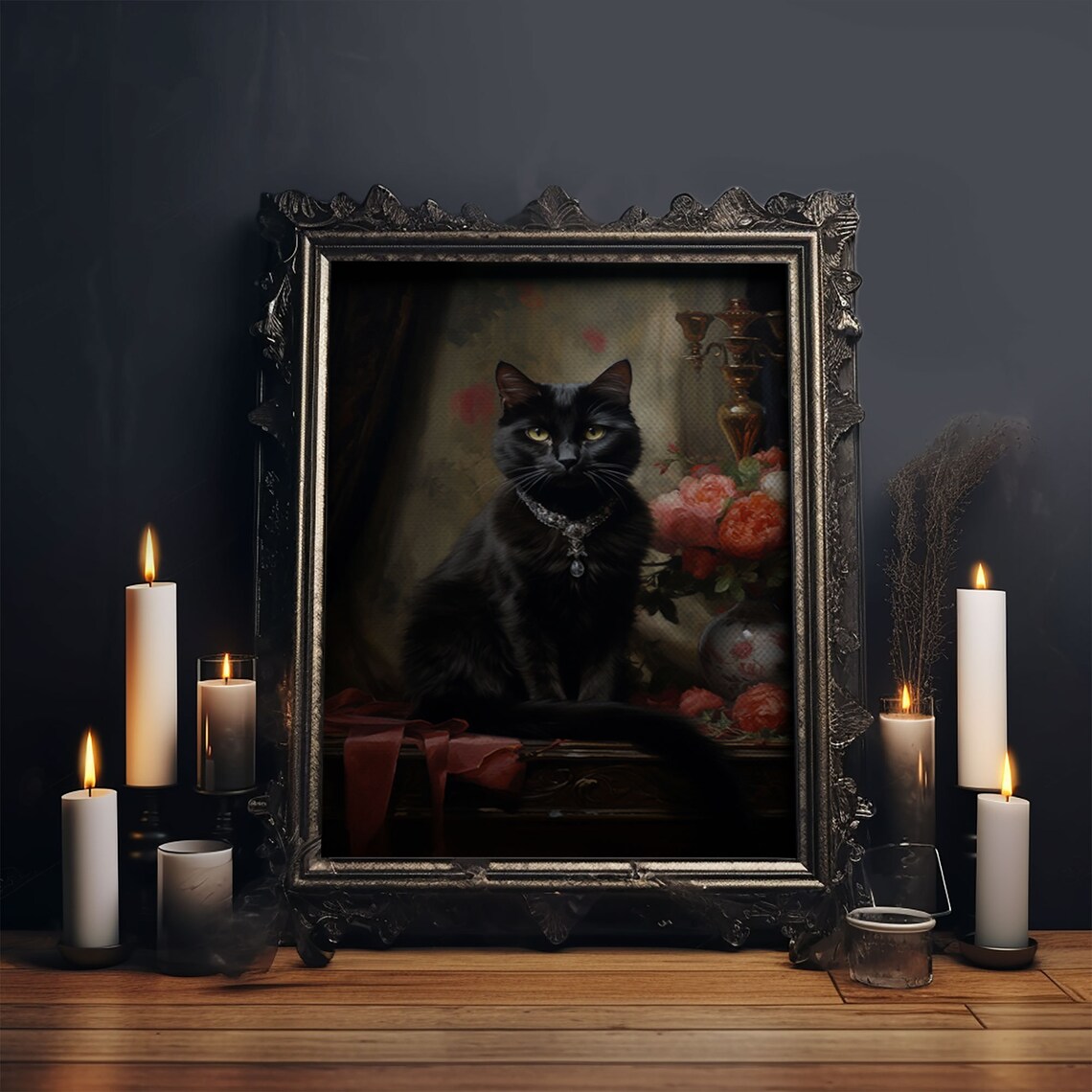 Witch's Familiar Black Cat Retro Halloween Art Print - Image 4