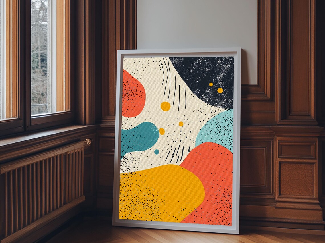 Framed Print Retro 90s Style Wall Art Orange Turquoise And White Art Modern Wall Art Mid Century Art - Image 5