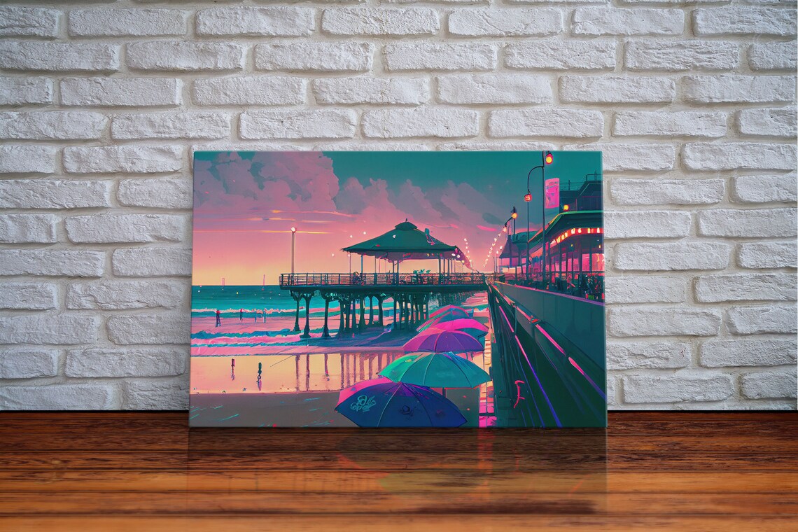 Neon Beach Cool Beach House Wall Decor, Synthwave Pier - Image 6