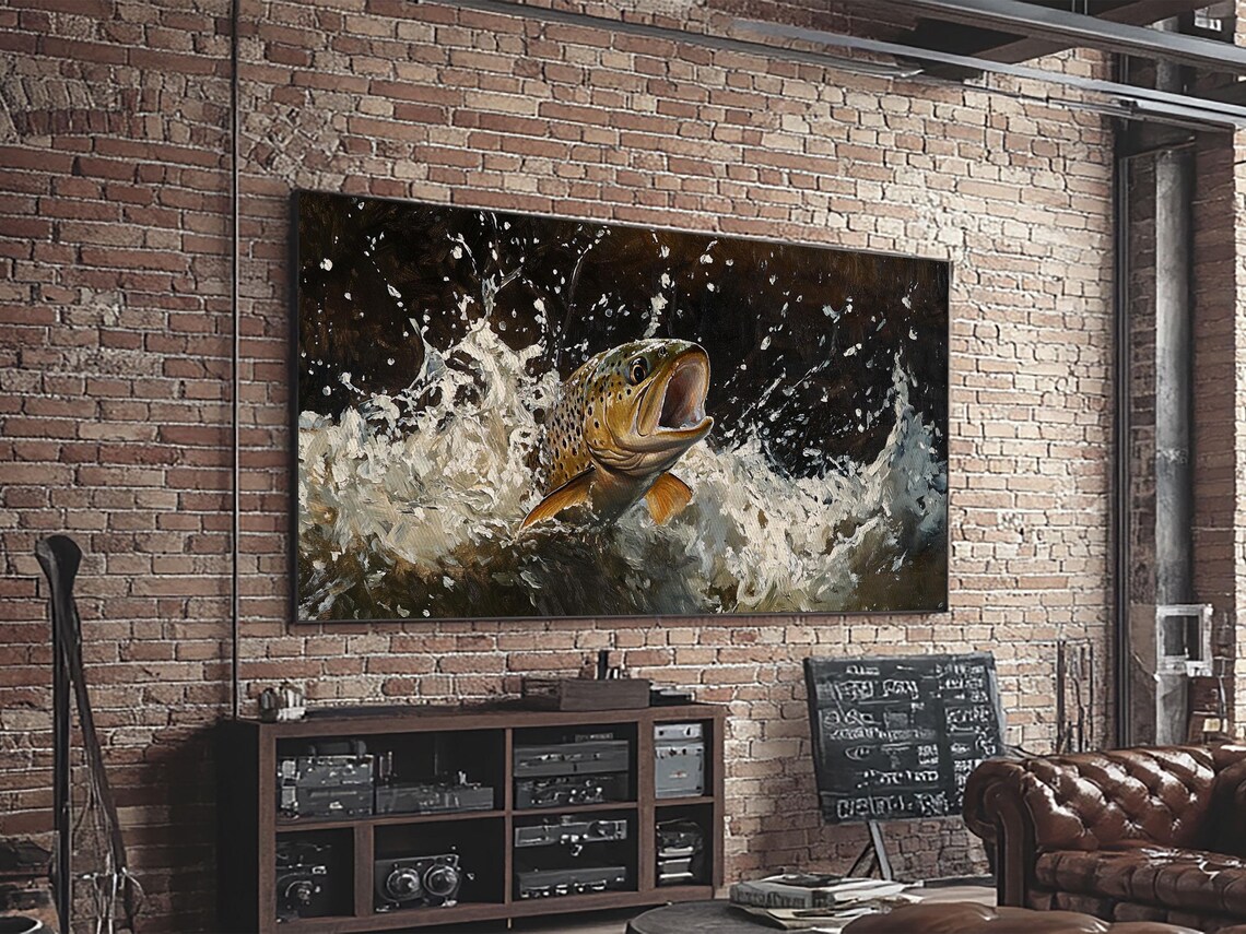 Rustic Trout River Scene Art Print, Cottagecore - Image 3
