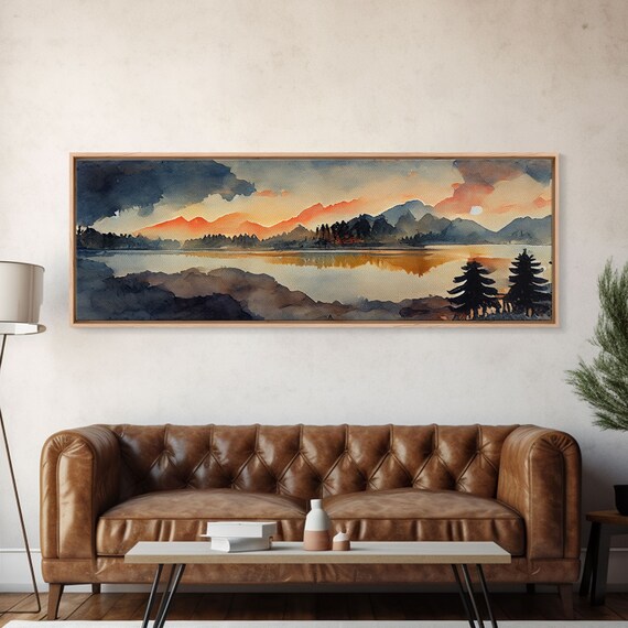 Watercolor Painting Of A Forest Fire Print Landscape Art Cool Living Room Art Depressing Art Panoramic Ready To Hang Wall Decor
