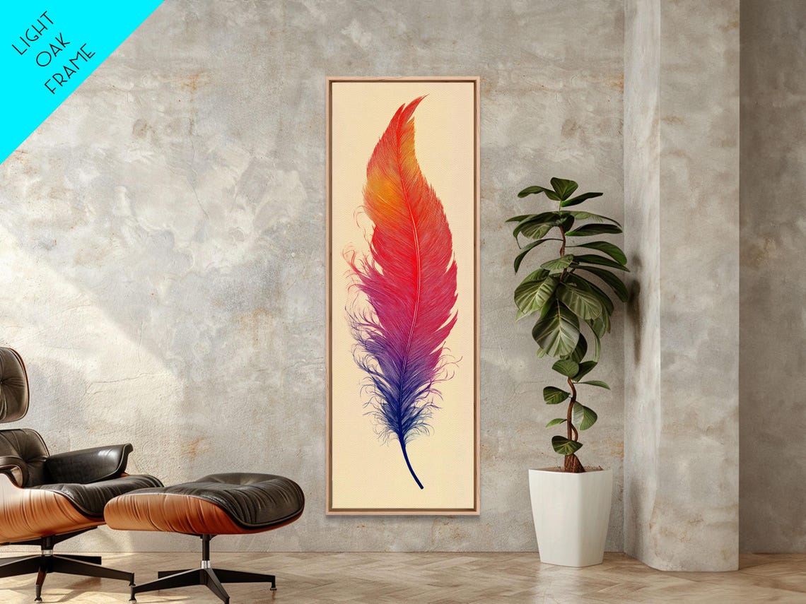 Rainbow Ombre Feather On Cream Minimalist Colorful Wall Art Poster - Image 6