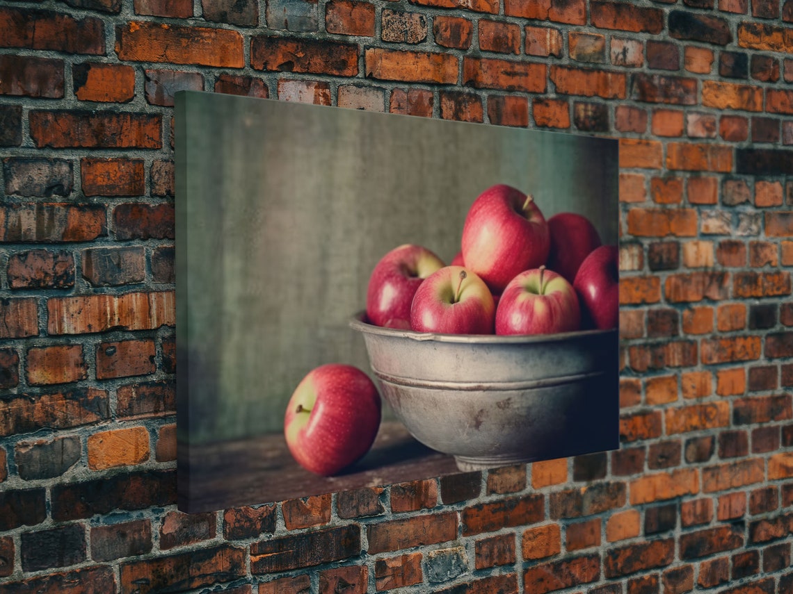 Red Apples In Rustic Bowl Moody Still Life Photography Kitchen Poster