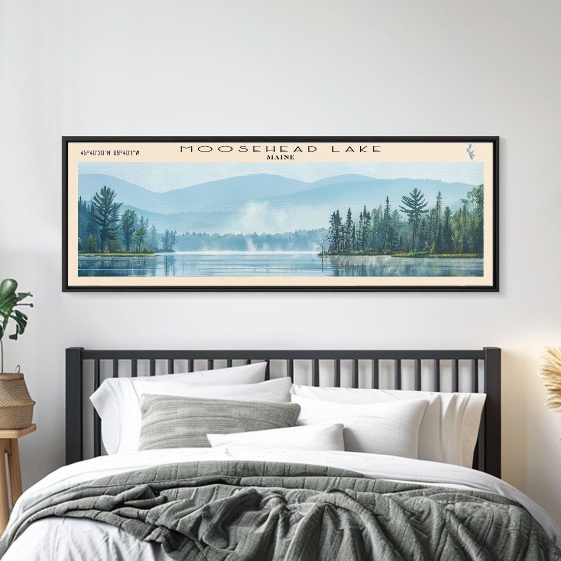 Moosehead Lake Maine Blue Misty Mountains Pine Shore Travel Poster - Image 3
