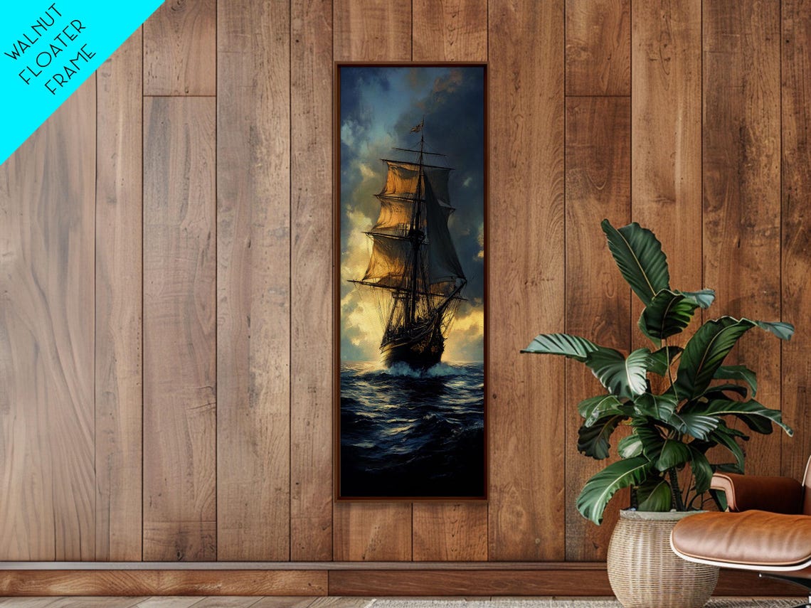 Vintage Tall Ship Sailing Ocean Waves Golden Sunset Nautical Poster - Image 5