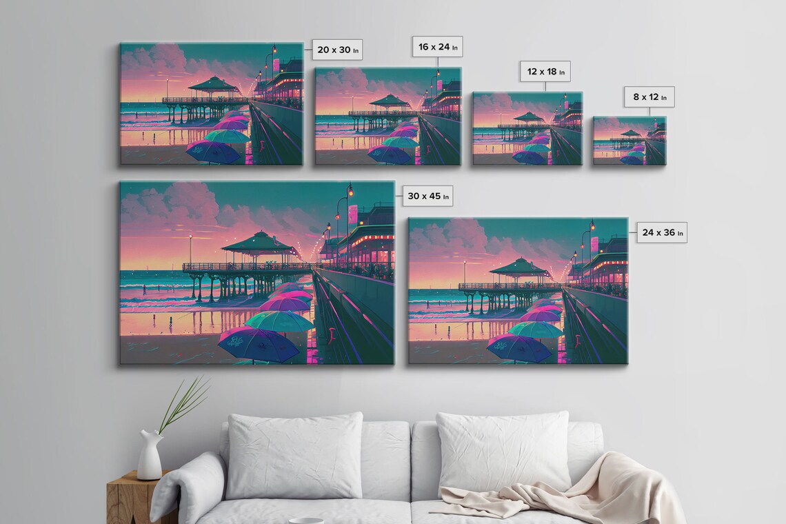 Neon Beach Cool Beach House Wall Decor, Synthwave Pier - Image 2