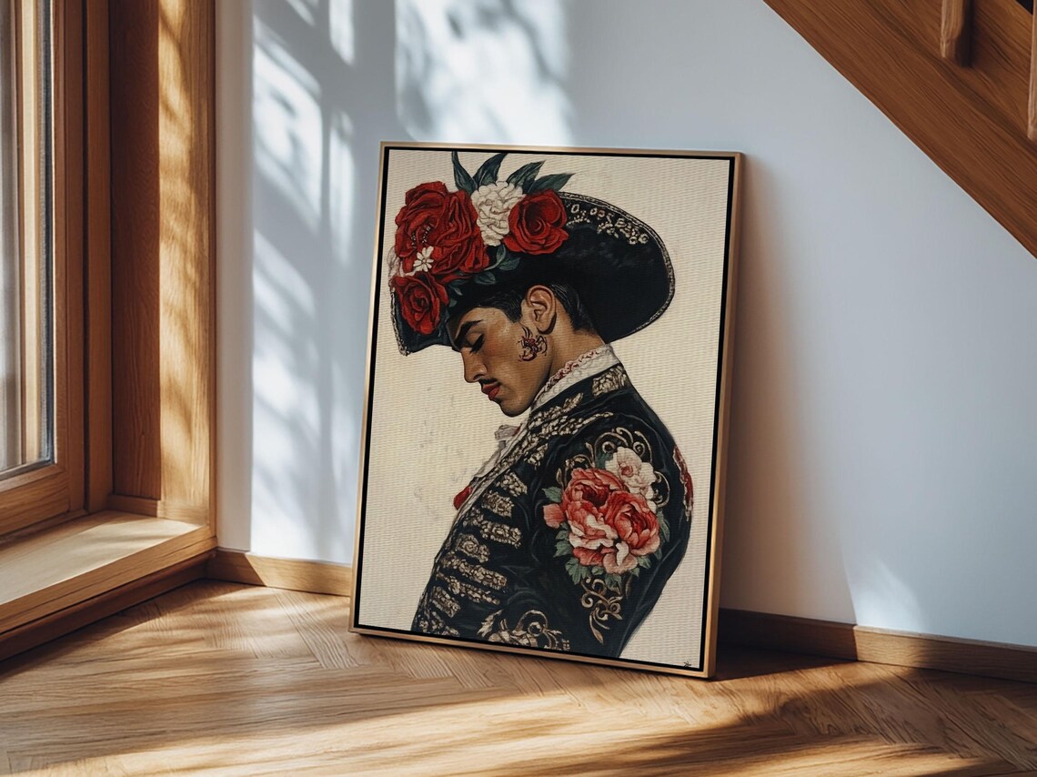 Matador Bullfighter Portrait Rose Adorned Hat Embroidered Suit Wall Art - Image 6